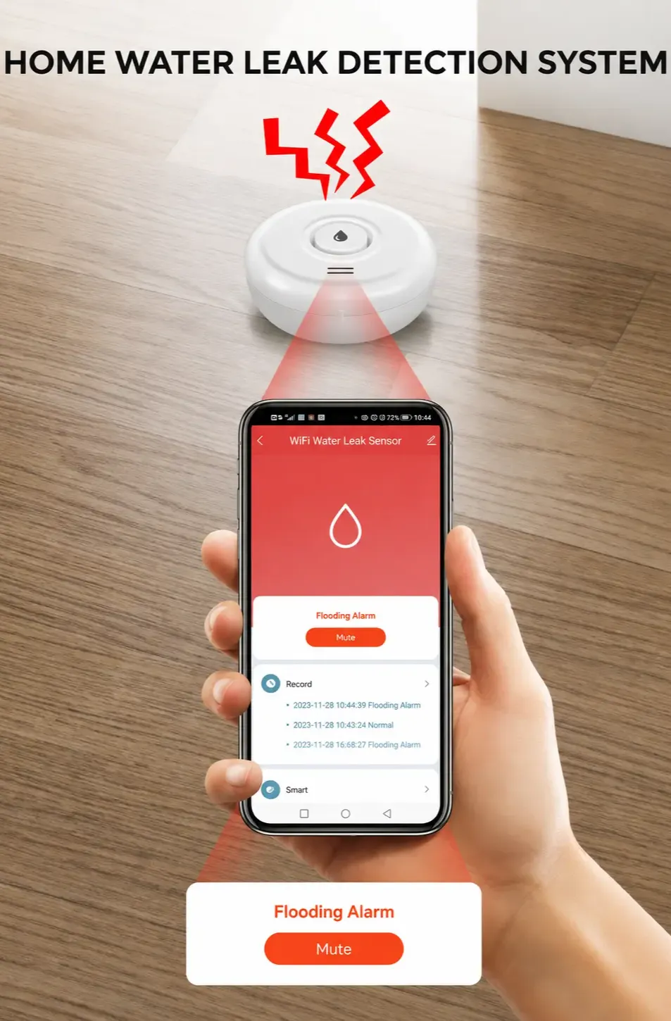 Drip Defender Pro water detector can be connected with mobile phone